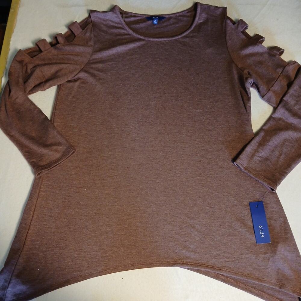 APT. 9 Womens Lattice Sleeve Tunic Top Sharkbite Hem Size XL-NWT Muted Brown - Picture 4 of 10